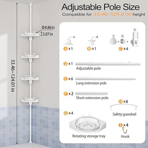 shuang qing 360° Rotating Corner Shower Caddy Tension Pole - Image 3
