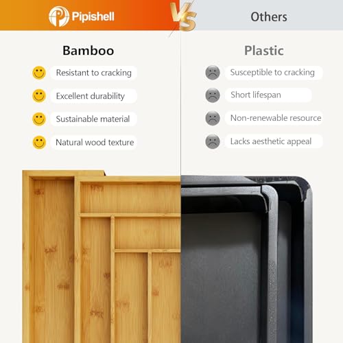 Pipishell Bamboo Expandable Silverware Drawer Organizer - Image 7