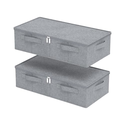 Underbed Fabric Storage Box with Lids,23.6x11.8x5.9in,Grey,2 Pack - Image 2