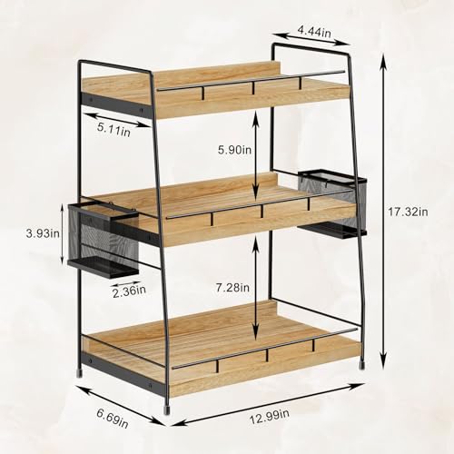 Wood 3 Tier Bathroom Counter Organizer with Side Baskets Fits - Image 4
