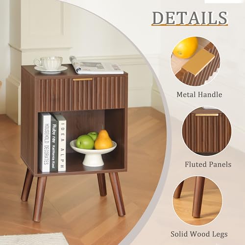 Fultyle Nightstand with Charging Station, Fluted Bedside Table - Image 5