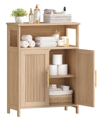 Keehusux Fluted Bathroom Storage Cabinet with 2 Doors & Shelf - Image 2