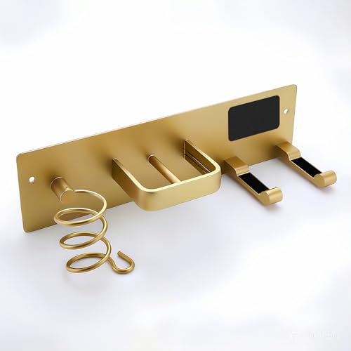 Hair Dryer Holder Hair Tool Organizer Metal Wall Mount (Gold) - Image 3
