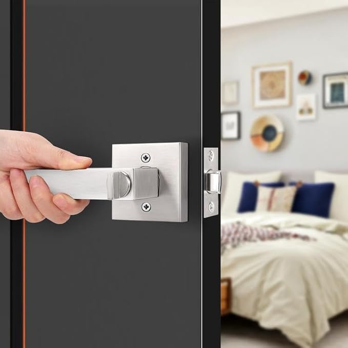 Probrico Satin Nickel Square Privacy Door Levers Lockset for Bedroom or Bathroom, Keyless Door Locks, 6 Pack
