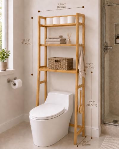 Over The Toilet Storage,Space Saving 3 Tier Bamboo | Home Organization - Image 3