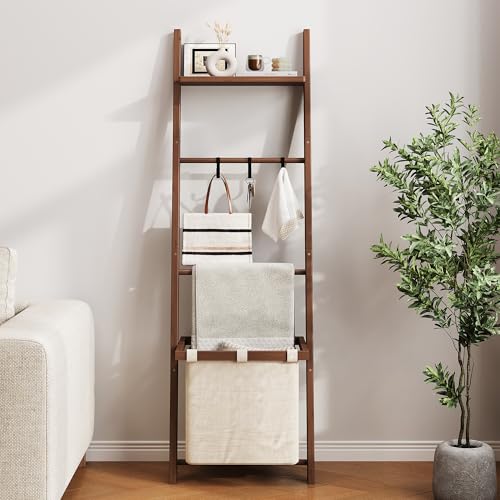 63" Bamboo Blanket Ladder with Shelf, Fabric Storage - Image 5