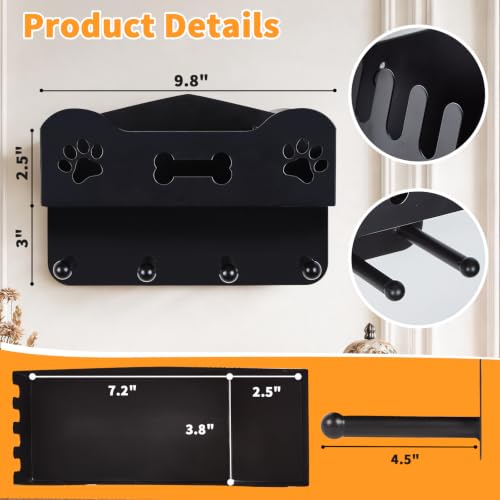 2 Pack Sturdy Wall Mount Dog Leash Holder with Solid Shelf - Image 4