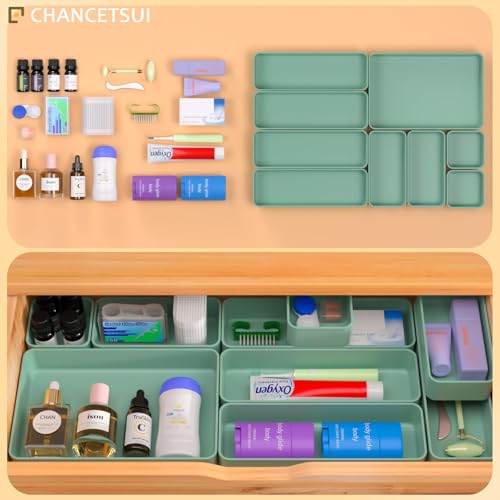 CHANCETSUI 9 Pcs Stackable Drawer Organizer Trays Set, Green - Image 4