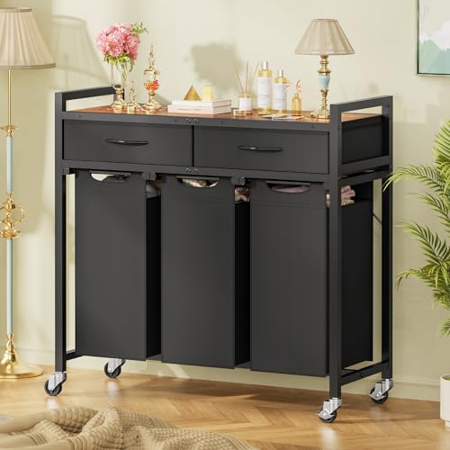 Laundry Sorter 3 Section, 120 L Laundry Hamper with 2 Drawers & - Image 4