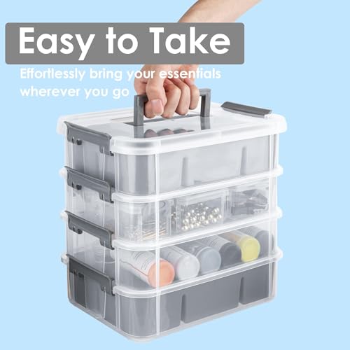 Craft Organizers and Storage, 4-Tier 10 Qt Box, 2 Trays, Grey - Image 6