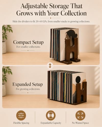 Vinyl Record Holder, Adjustable Solid Wood Stand - Image 6