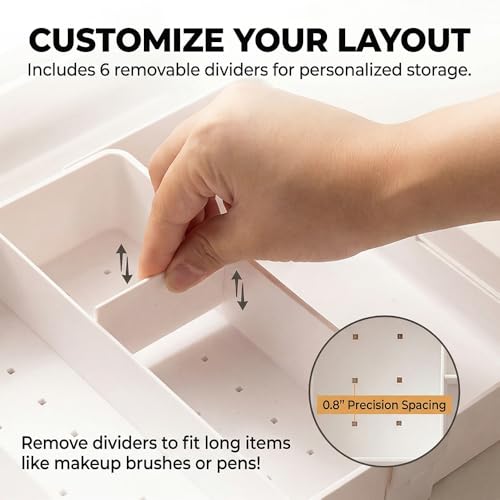 4-Way Expandable Drawer Organizer, 2.2" Low Profile Tray, White - Image 7