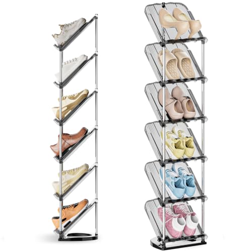 6 Tier Vertical Narrow Shoe Rack, Stackable Tall Skinny Shoe - Image 2