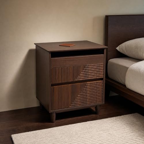 Nightstand with Charging Station, 3 Drawers Fluted Bedside Table - Image 8
