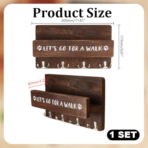 4 Hooks Wooden Dog Leash Holder Entryway Wall Organizer - Image 4