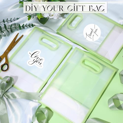 Aliceset 12 Pcs Clear Plastic Gift Bag with Handles,Sage Green - Image 4