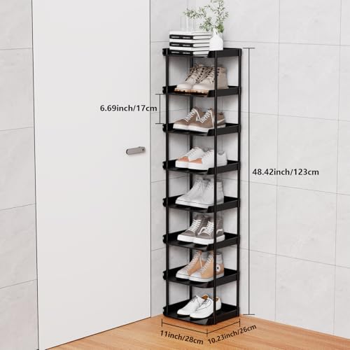 8 Tier Vertical Narrow Shoe Rack, Stackable Tall Skinny Shoerack - Image 4
