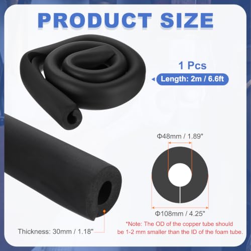 uxcell 1-7/8"(48mm) ID x 6.6Ft Pipe Insulation Foam Tube Black - Image 3