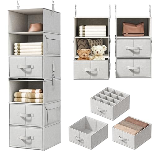6-Shelf Hanging Closet Organizer with 3 Drawers, Separable - Image 2