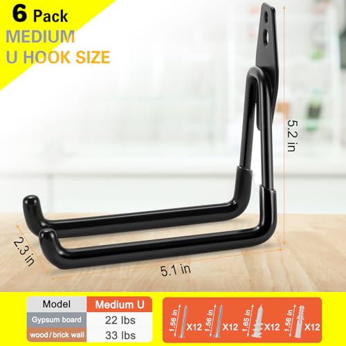 6 Pack Garage Hooks Heavy Duty Storage Organizer Wall - Image 4