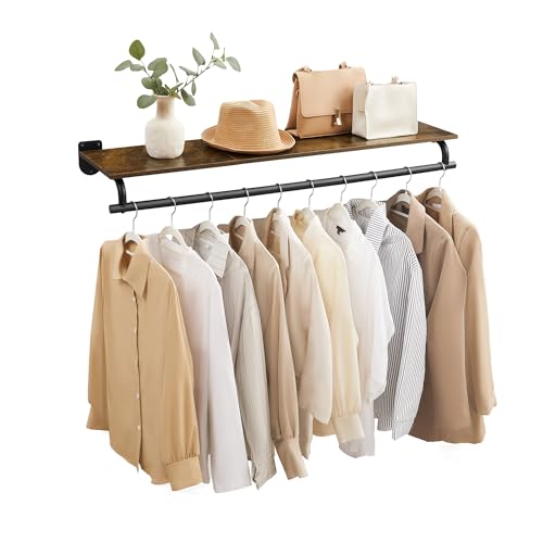 SONGMICS Wall Mounted Clothes Rack with Top Shelf, Hanging Rod - Image 2