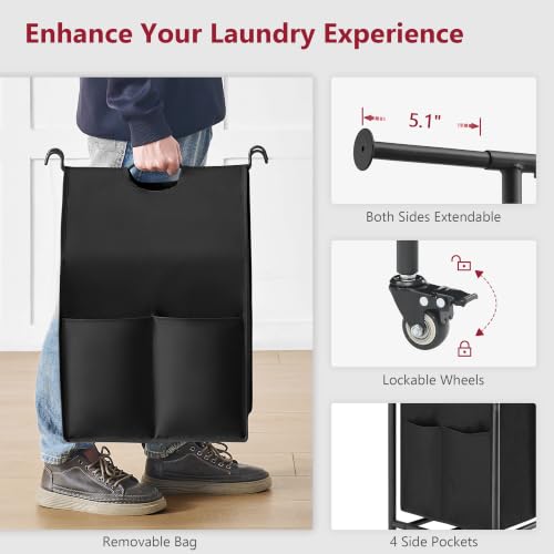 Tajsoon Laundry Sorter with Hanging Bar, 4 Section Laundry Hamper - Image 7