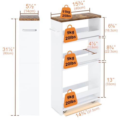 TEAMIX Slim Rolling Storage Cart, Wood 4-Tier Narrow - Image 6