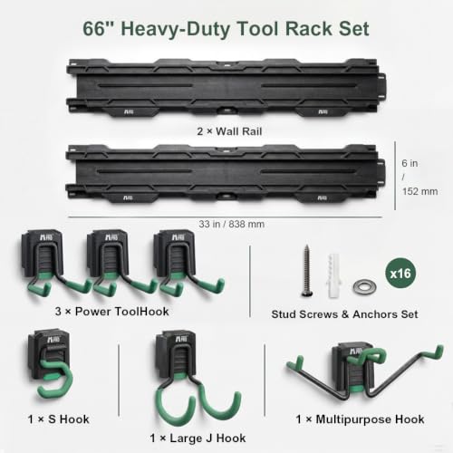 66" Wall Mount Tool Organizer with Locking Hooks, 300 LBS - Image 3