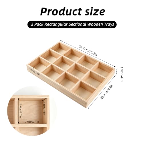 2 Pack Wooden Sorting Tray Grid Display 12 Compartments - Image 4
