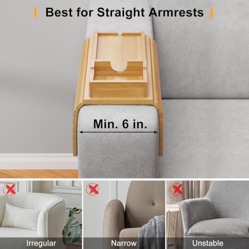 Bamboo Couch Armrest Table with Detachable Cup Holder Tray - Image 5