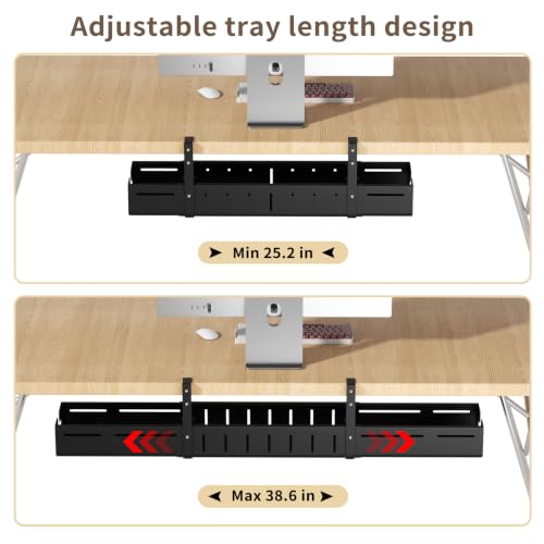 Under Desk Cable Management Tray,Expandable 25.2" – 38.6",Black - Image 3