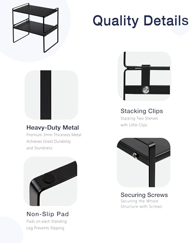 Nxconsu Stackable Cabinet Shelf Organizer 2 Pack, Wide Black - Image 5