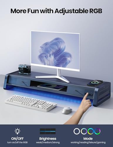 Vaydeer All-in-One Dual Monitor Stand Riser with 2 Drawers, 8USB - Image 7