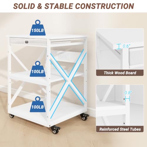 Large Printer Stand with Storage Mesh Drawer,22"W x 19.7"D,White - Image 4