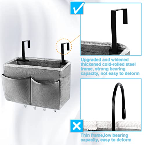 Bedside Caddy Organizer 5 Pockets and 4 Hooks for Bunk Bed Grey - Image 5