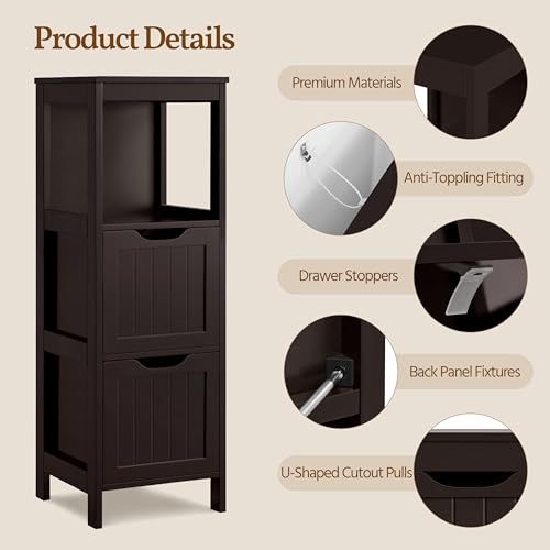 Yaheetech Small Bathroom Storage Cabinet with 2 Drawers & - Image 7