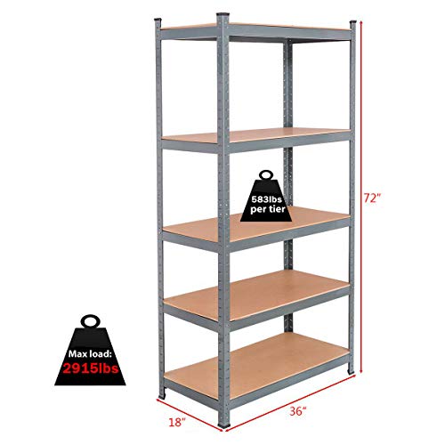 Tangkula 5-Tier Heavy Duty Alloy Steel Storage Shelves - Image 4