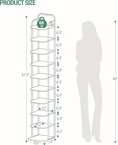 Hzuaneri 10 Tiers Vertical Shoe Rack, Tall Shoe Shelf with 2 - Image 3