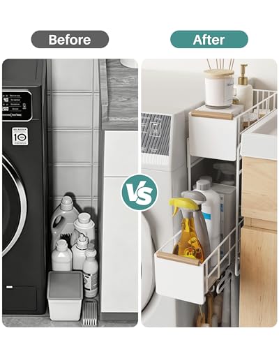 Pull Out Laundry Magnetic Organizer with 5 Hooks and Towel Holder - Image 8