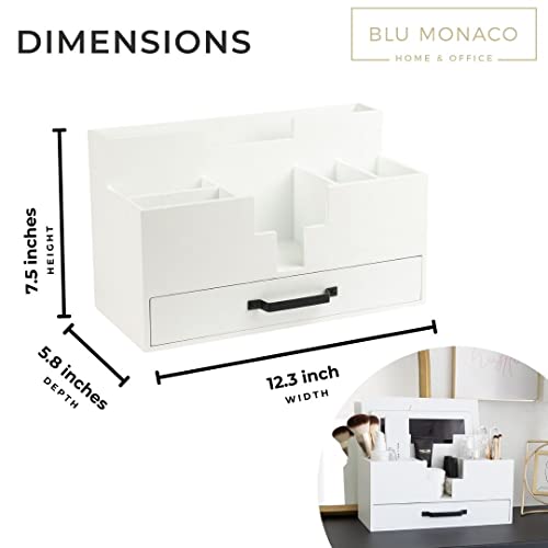 BLU MONACO | White Wood Desk Organizer with Drawer | Compact - Image 4