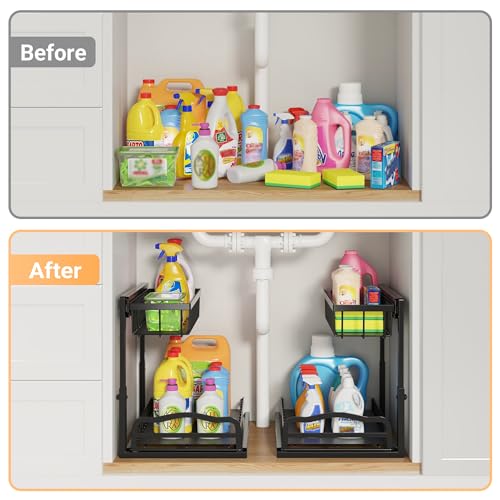 AceMining 2 Pack Under Sink Organizer, 2 Tier Pull Out Cabinet - Image 4