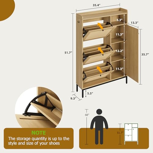 Garvee Shoe Cabinet with 3 Flip Drawers and 4-Tier Shoe - Image 3
