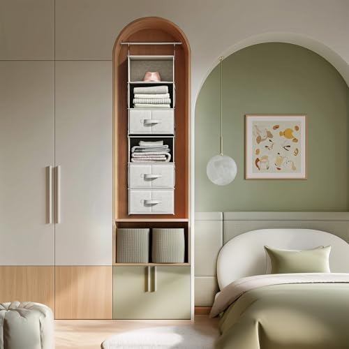 6-Shelf Hanging Closet Organizer with 3 Drawers, Separable - Image 3