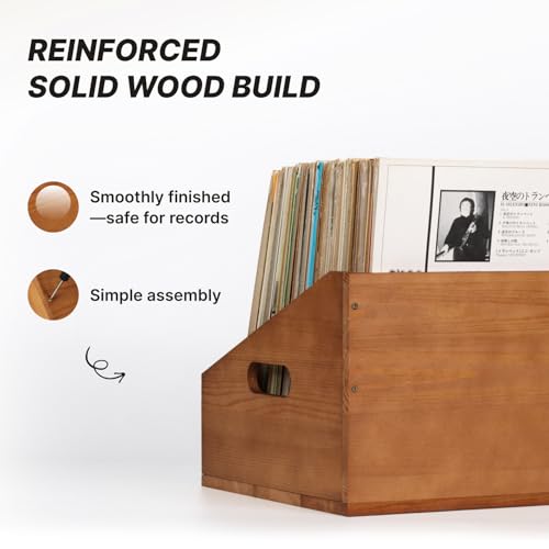 Vinyl Record Storage Crate, Solid Wood Rustic Record Box - Image 7