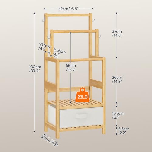 HOOBRO Freestanding Towel Rack with Fabric Drawer, Bamboo - Image 4