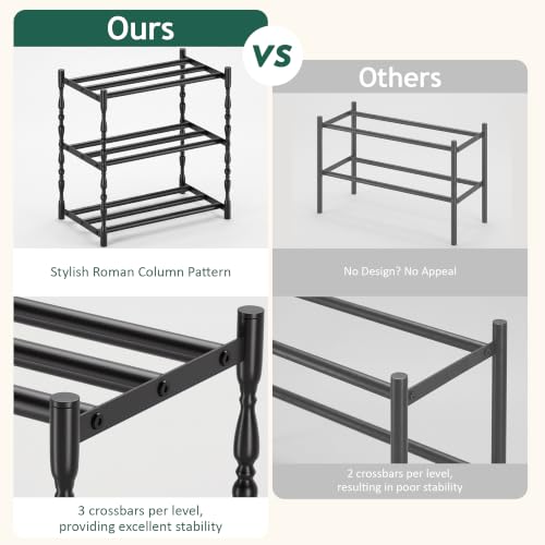 3 Tier Expandable Shoe Rack, Black Metal Storage Shelf - Image 5