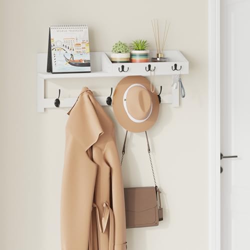 Wall Hooks with Shelf, 26.57 Inch Entryway Wood Coat Hooks - Image 6