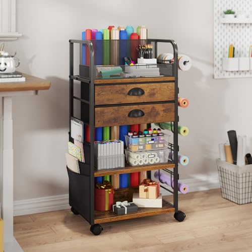 Wrapping Paper Storage Cart with 2 Fabric Drawers, Side - Image 3