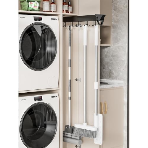 Mop Broom Holder with Heavy Duty Hooks Pull Out Slide Organizer - Image 8