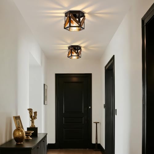 XSDeTu 2 Pack Farmhouse Flush Mount Ceiling Light, Rustic Hallway - Image 3